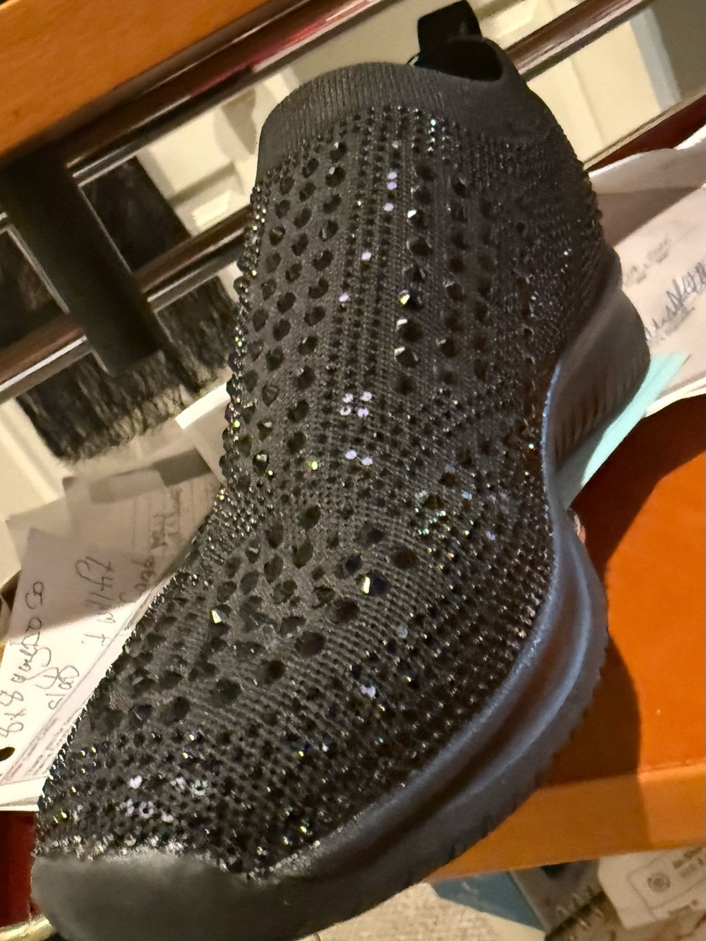 ellos Black Knit Slip-On Sneakers with Sparkle - Picture 7 of 7